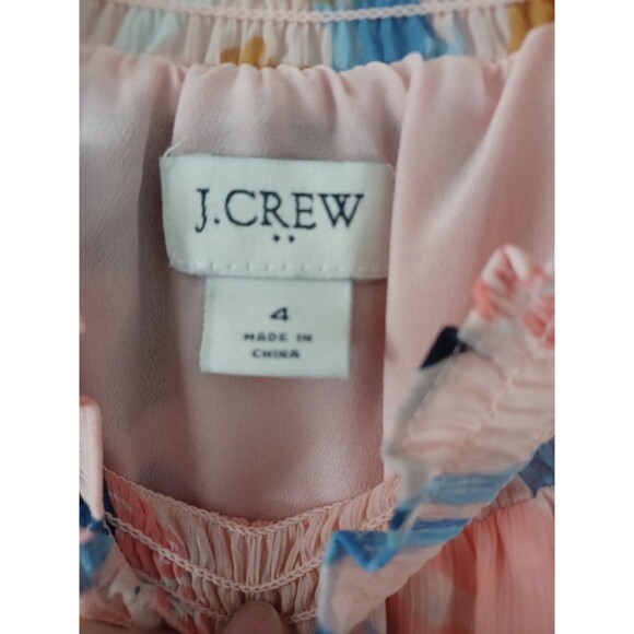 J. Crew pink floral mock neck sheer overlay blouse womens 4 feminine spring top - Picture 2 of 8